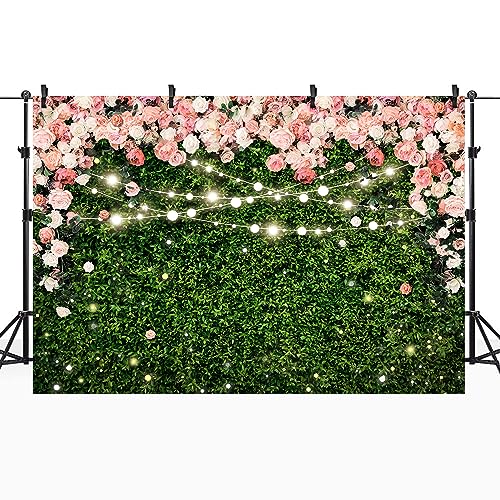 Riyidecor Pink Rose Green Leaves Backdrop Polyester Fabric Rustic Flower Floral Blossom Botanical Plant Spring Nature Wedding 8Wx6H Feet Women Girls Photography Background Birthday Photo Studio Shoot - color: A-Green, size: 8Wx6H