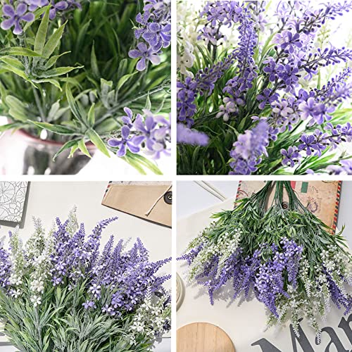 hanlongyu Lavender Flowers Wedding Decorations Bouquet Pack of 4, Artificial Lavender Fake Flower Plants Fall Outdoor Decor, Faux Flowers for Wedding
