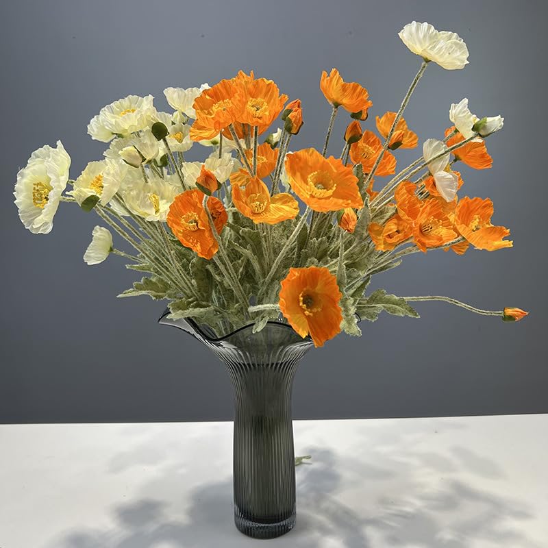 Poppy Flowers Artificial， Poppy Silk Flowers with Stems，Ranunculus Artificial Flowers，Faux Flower Stems for Wedding,Party, Outdoor Indoor Decor Flower Arrangements for Table (3, Orange) - color: Orange