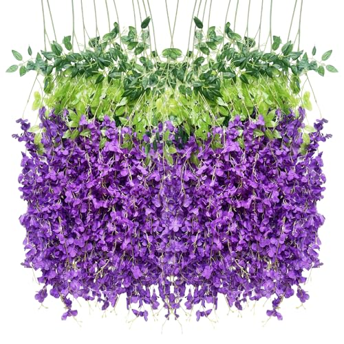 Artificial Flowers Hanging Flowers, Fake Garland Silk Vines Rattan String Decor for Home Wedding Arch Wall Garden Greenery Bedroom Outdoor Office Party Decoration (36, Purple) - color: Purple