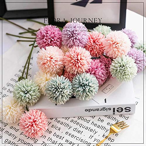 Artificial Chrysanthemum Ball Flowers Hydrangea Arrangement Bouquet Presents Decor 10pcs Without Vase (Champagne Pink) - color: Champagne Pink