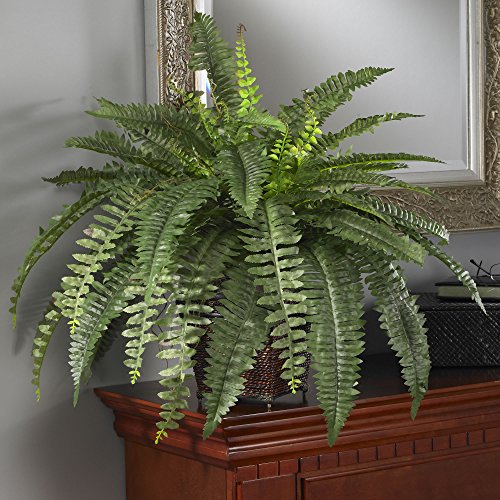 Nearly Natural Boston Fern with Wicker Basket Artificial Plant