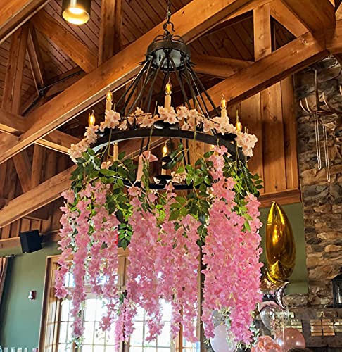 Artificial Wisteria Hanging Flowers-Fake Wisteria Flower Garland Silk Vines Rattan Decor for Home Wedding Arch Wall Garden Greenery Bedroom Outdoor Office Party Decoration(36, Dark Pink) - color: Dark Pink