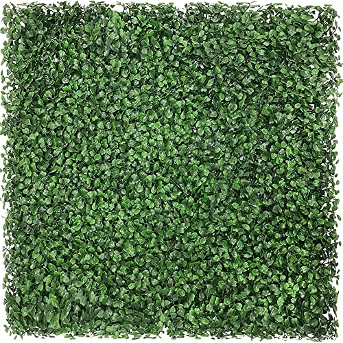 E&K 20" x 20" Artificial Plant Fence Panel Faux Leaves Grass Wall Privacy Screen Panel Decorative for Indoor Outdoor (Dark Green, 6 Pcs) - color: Boxwood - Dark Green