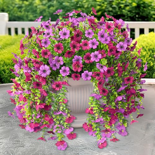ZFProcess Artificial Hanging Flowers for Outdoors Spring Decoration, 2PCS Silk Fake Daisy Realistic Outdoor Flowers UV Resistant Porch Patio Window Yard Decor(Light Purple Red) - color: Light Purple Red