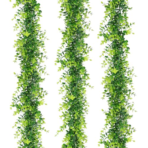 RECUTMS Artificial Eucalyptus Garland - Fake Greenery Leaves Vine Garlands Faux Hanging Plants 3 Packs for Home Garden Mantle Table Wedding Backdrop Arch Wall Decoration - color: Eucalyptus