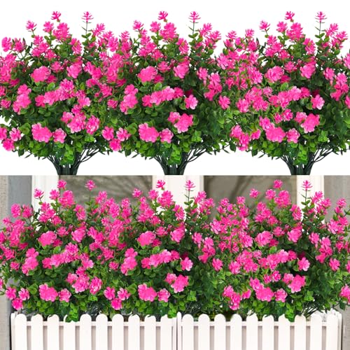 RECUTMS Faux Flowers Artificial Plants & Flowers Boxwood Springs Artificial Outdoor Flowers UV Resistant Boxwood Greenery Artificial Uv Resistant Outdoor Plants Fake Greenery Stems(Pink) - color: Pink, size: 12 Pcs