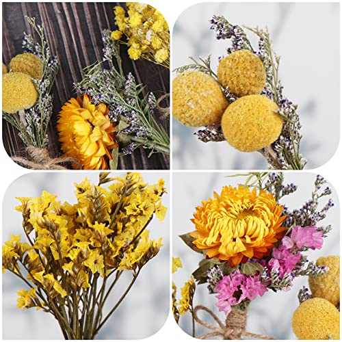 8 Pcs Mini Gypsophila Bouquets Natural Gypsophila Yellow Dried Flowers Bouquet Dry Flower&Leaves Daisy Dried Embossing Flower Bundles Plant Stem Bunch for DIY Craft,Photo Props,Wedding Card Decoration - color: Type6