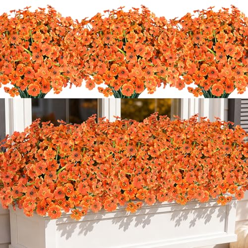 AmyHomie 20 Bundles Artificial Fall Flowers for Outdoor Outside Fall Decoration UV Resistant Faux Mums No Fade Fake Plastic Plants Garden Porch Window Box Decorating(Fall Orange) - color: Pure Fall Orange, size: 20