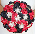 Sharebeauty 9.4" Handmade Satin Rose Bridal Bouquet Toss Round Wedding Bouquet Throw Toss Artificial Flower Bunch Ruby Red + Black - color: 809a Ruby Red/Black, size: 9.4"/24cm