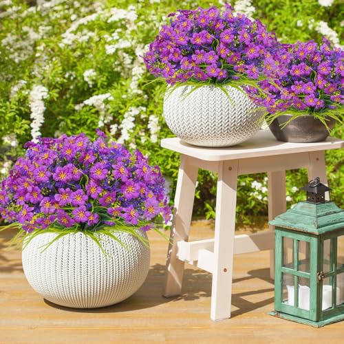 36 Pcs Artificial Flowers for Outdoors, Faux Artificial Plants UV Resistant Fake Plants Outside for Planter Porch Window Home Patio Yard Garden Decor (Mixed Purple) - color: Purple, size: 36 Pcs