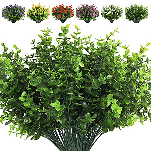 RECUTMS 8 Bundles Artificial Eucalyptus Artificial Grasses Fake Greenery Boxwood Stems Fake Plants and Greenery Springs for Farmhouse,Home,Garden,Office,Patio,Wedding and Indoor Outdoor(Eucalyptus) - color: Eucalyptus, size: 8 Pcs