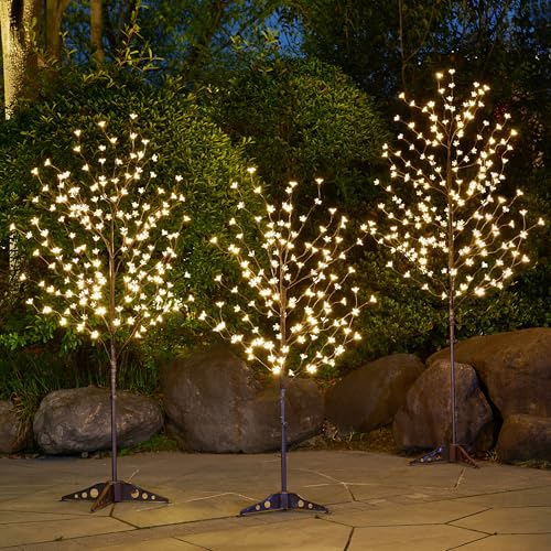 Lightshare LED Lighted Cherry Blossom Tree, 4FT, 5FT and 6FT, Warm White, Pack of 3, Decorate Home Garden, Summer, Wedding, Birthday, Christmas Holiday, Party, for Indoor and Outdoor Use - style: 4FT+5FT+6FT Warm White