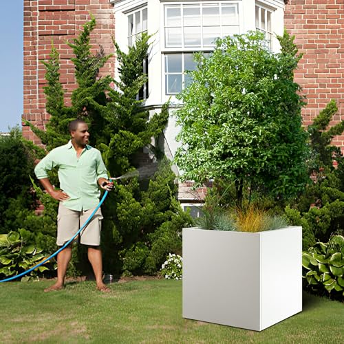 White Steel Planter Square Outdoor Planters Galvanized Steel Planter Box 26 Inch Indoor Metal Large Planters Cube Heavy Duty Planter Modern Commercial Residential for Trees Patio Yard Garden - color: White, size: 26" L x 26" W x 26" H
