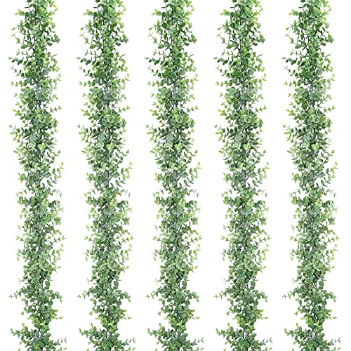 Dolicer 5 Packs Eucalyptus Garland, 30FT Faux Eucalyptus Greenery Garland, Artificial Eucalyptus Leaves Vine, Fake Hanging Eucalyptus Garlands Wedding Backdrop Arch Wall Table Party Decor (Grey Green) - color: Grey Green, size: 5 Packs