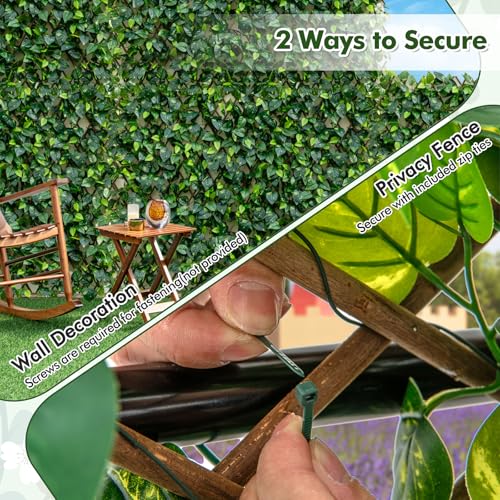 Happygrill Expandable Fence Privacy Screen, Decorative Faux Ivy Fencing Panel for Backdrop, Sun-Protective Indoor Outdoor Artificial Hedge for Garden Balcony Home Patio Decoration (Green Ivy)