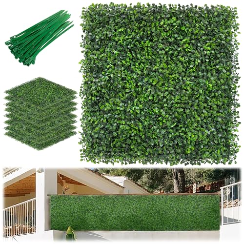 TTTM Artificial Grass Wall Backdrop Panels: 20"x 20" (24P) UV-Anti Greenery Faux Boxwood Hedge Screen for Indoor Outdoor Fake Plants Decor, Privacy Fence, Patio, Balcony, Party Decor - size: 20"X20"-24P