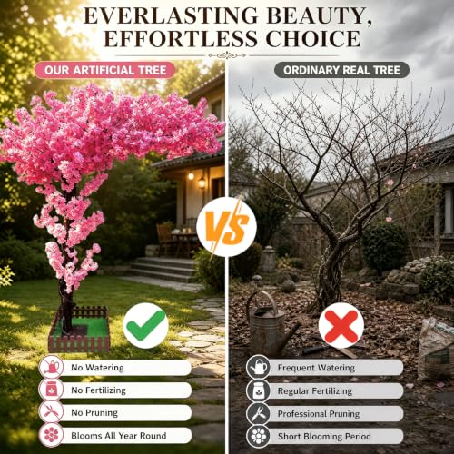 Artificial Cherry Blossom Trees Large,Faux Cherry Blossom Tree Artificial,Fake Cherry Blossom Handmade Tree Indoor Outdoor for Wedding Party Restaurant Park Living Room (Pink, 5ft 0in) - color: Pink, size: 4ft 11in