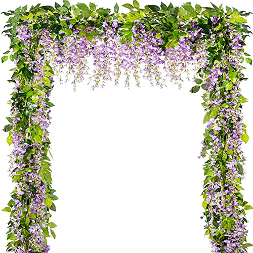 Wisteria Garland 5pack 33Ft Artificial Fake Wisteria Vine Hanging Flowers Fake Vines Plants (Purple) - color: Purple