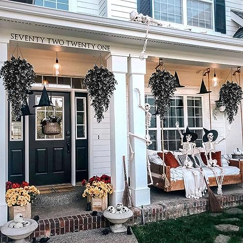 RECUTMS Black Artificial Hanging Eucalyptus Plants, 4PCS 29.9 Inches | UV Resistant, Fake Plastic Trailing Greenery, Gothic Halloween Decor, Home Room Garden Wedding Porch Patio Outdoor Indoor - color: Black White