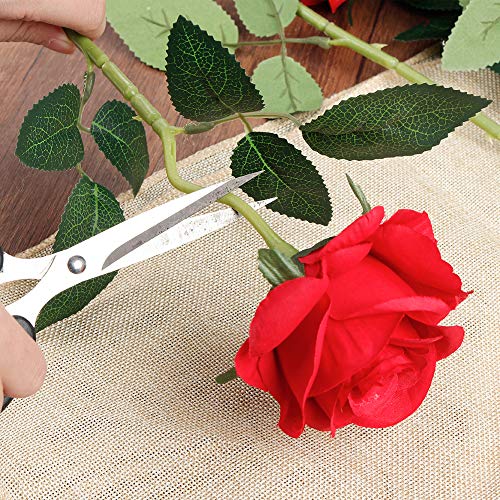 Mocoosy 12PCS Red Roses Artificial Flowers, Fake Roses with Long Stems Realistic Silk Rose Bouquets for Wedding Centerpiece Decorations, Faux Floral Arrangements Bridal Shower Party Home Table Decor - color: Red