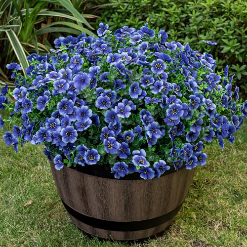 Lnoicy 20 Bundles Artificial Flowers for Outdoor Fake Plants for Spring Decoration,Faux Eucalyptus Flowers for Planter UV Resistant Lifelike for Home Porch Garden（Blue） - color: Blue