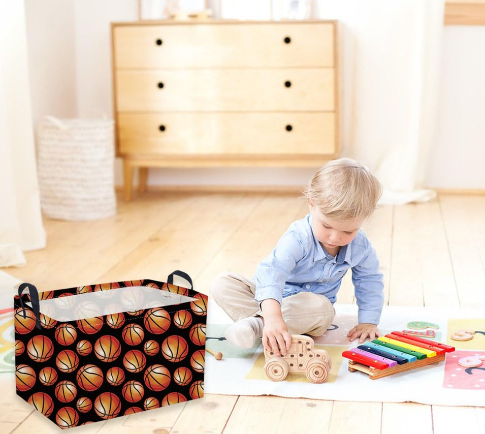 Rectangular Basketball Basket,Easter Basket.Cute Baskets for Room Decor, Kids Baskets with Handles.Books Bins,Gifts Box. (Balck basketball) - color: Balck basketball