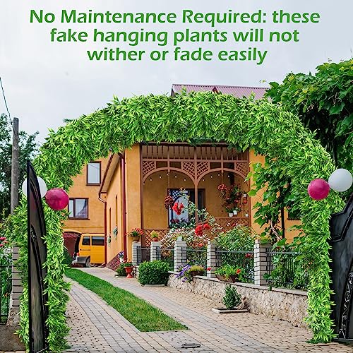 Hoteam 12 Pcs Artificial Hanging Plants 32 Inch Fake Ivy Vines with Fake Leaves Patio Artificial Plants Greenery for Living Room Indoor Outdoor Wall, No Basket (Bamboo Leaf) - color: Bamboo Leaf