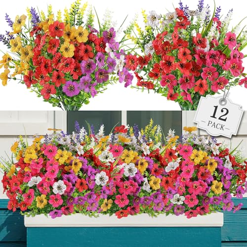 AGIRL 12 Bundles Artificial Flowers for Outdoor,No Fade Fake Plastic Flower Lavender Monkey Grass for Decoration,Faux Plants Hanging Planters Indoor Outside Garden Porch Window Box Home Wedding - color: Multi Color, size: 12