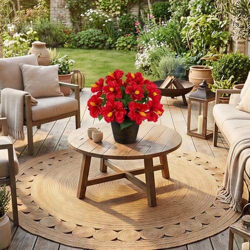 Briful Artificial Hibiscus Flowers in Brown Pot, 14.1" Faux Tropical Flower Plant for Outdoor Porch, Potted Red Hibiscus Tabletop Decor for Living Room, Dining Table, Office, Indoor Home Décor - color: 14'' Red#596