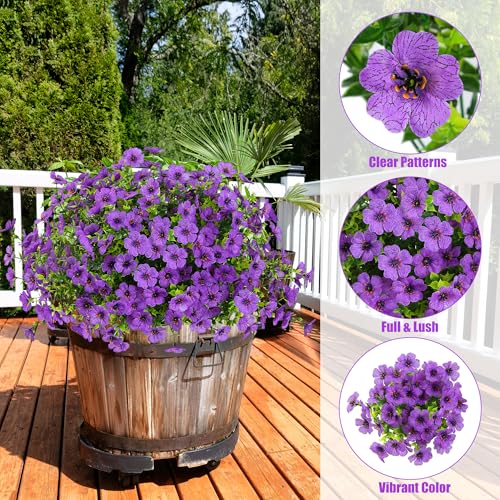 Sggvecsy Artificial Flowers for Outdoors 12 Bundles Realistic Faux Plants UV Resistant Fake Silk Daisy with Eucalyptus for Boxwood Planter Patio Porch Outside Spring Summer Decoration(Purple) - color: Purple