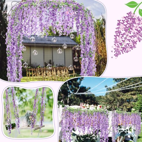 Thiccywoov 4pcs Wisteria Artificial Flowers Garland, 7.2Ft/Piece Wisteria Hanging Flowers Garland for Wedding Arch Decoration Outdoor Ceremony Home Backdrop Garden (Purple,Light Purple) - color: Purple,light Purple