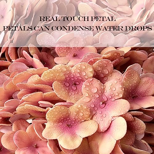 JINWOE 4Pcs Yellow/Pink Real Touch Vintage Artificial Hydrangeas, 21" Long Stems Boho Fall Faux Hydrangea Flowers,Fake Flowers for Wedding Bouquet Centerpieces Tables Party Home Baby Showers - color: Pink