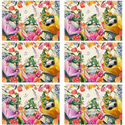 XCHI Tulips Gnomes Flowers Spring Placemats Set of 6 Summer Table Mats for Party Home Kitchen Dining Table Decorations 12x18 Inch - size: Set of 6 (12x18 Inch)