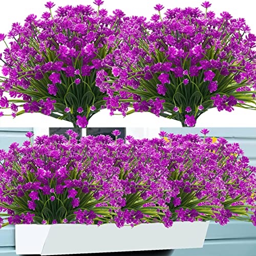 Outdoor Artificial Fake Flowers - 8 Bundles Plastic Flowers Outdoor Plants UV Resistant Faux Flowers for Indoor Outdoor Garden Hanging Porch Window Box Wedding Decor(Fuchsia) - color: Fuchsia, size: 8 Bundles