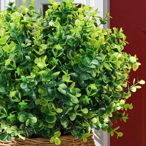 CEWOR Artificial Boxwood Stems 24 Pack Artificial Plants for Outdoor UV Resistant Faux Plants Fake Eucalyptus Shrubs for Room Decor Indoor Outdoor - color: Green Boxwood
