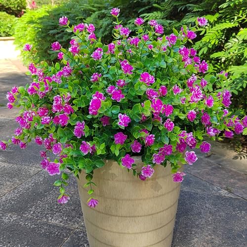 Grunyia 12 Bundles Artificial Flowers for Outdoors, UV Resistant Fake Flowers with Plastic Plants, Faux Flowers for Outside Window Box Front Porch Hanging Planter Decor (Magenta) - color: Magenta