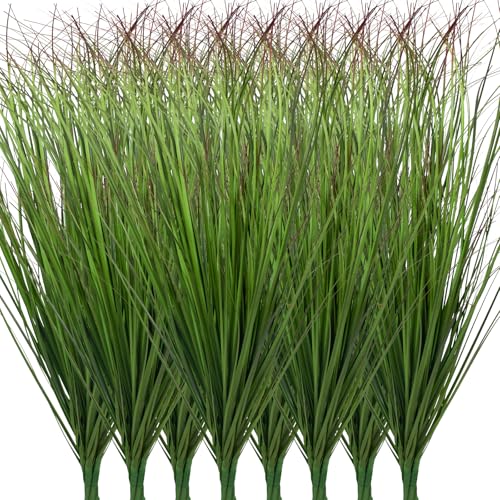 24Pcs Artificial Grass Plants, Faux Shrubs Wheat Grass, Artificial Tall Grass Fake Plants for Outdoor Decor,Artificial Greenery Stems Weed for Room Indoor Home Decor（Green Red Tail） - color: Green Red Tail, size: 24Pcs
