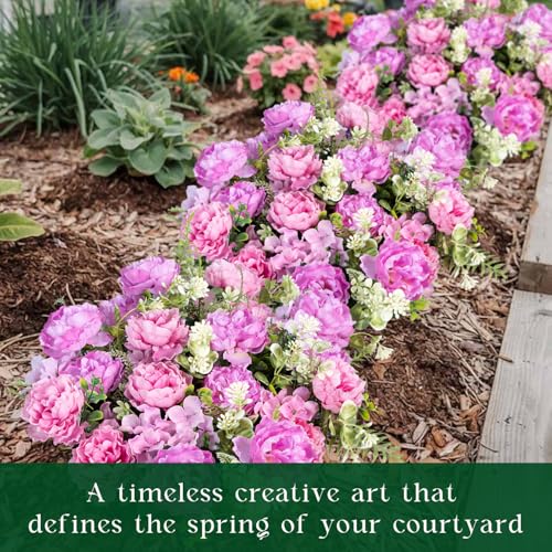 6 Bundles Peonies Artificial Flowers for Outdoors UV Resistant Faux Peony with Hydrangea Fake Flowers Silk Flowers for Outside Front Porch Garden Window Box Decor(Lavender Pink, Purple) - color: Lavender Pink, Purple