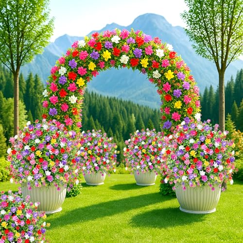 ENVEN Artificial Boxwood Topiary Ball Trees with Ground Spikes UV Resistant Faux Greenery Shrubs Fake Shrubs for Outdoors, Realistic Faux Plants Bushes for Garden Porch Yard Patio Decor (Multi) - color: Multi Color