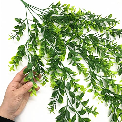 Artificial Hanging Vines, Fake Greenery Ivy Plastic Leaves Plants Faux Plant Foliage for Wedding Party Home Garden Wall Office Bedroom Decoration Indoor Outdoor Baskets Lights DIY Table Decor - 4 Pack - color: Green Leaves Hanging Vine / 4 Pack