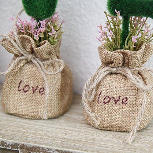 Ainiess Home Decorative Artificial Topiary Set, Green Hedge Artificial Plant Set, Linen Base, Fake Plant Letters, Set of 4 (Heart & Star)