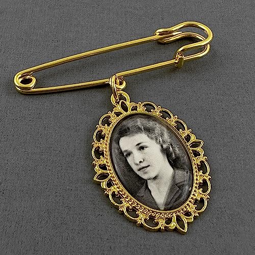Gold Wedding Bouquet Photo Charm Pin for Bridal Bouquet or Boutonniere Memorial for Mother Father of The Bride or Groom Wedding Accessory
