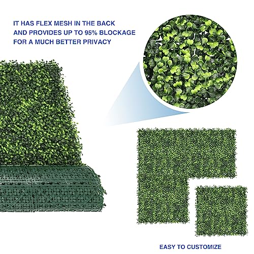 E&K 6Pcs 20" x 20" Artificial Grass Wall Panels, Faux Boxwood Greenery Backdrop Decor, UV Protected Privacy Hedge Screen for Indoor Outdoor (Boxwood with Back) - color: Boxwood with Back