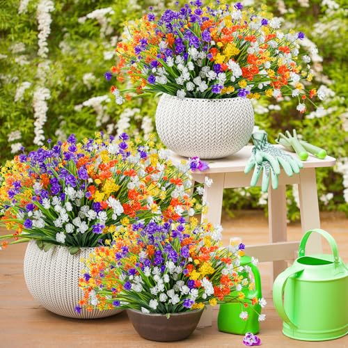 AmyHomie 20 Bundles Artificial Flowers for Outdoor Outside Spring Summer Decoration UV Resistant Faux Flowers No Fade Fake Plastic Plants Garden Porch Window Box Decorating - color: Mix Color, size: 20