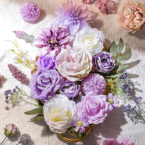 AGIRL Artificial Flowers Combo Silk Mix Purple Fake Flowers with Stems for DIY Wedding Bouquets Centerpieces Arrangements Table Chair Decor Baby Shower Home Decor - color: Purple