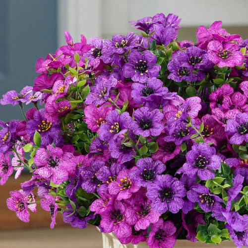 CEWOR Artificial Flowers for Outdoor Indoor, Fake Silk Daisy with Eucalyptus Leaves, Faux Flower for Garden Front Door Porch Planter Patio Home Decor (24 Bundles, Deep Purple Light Purple) - color: Purple Daisy
