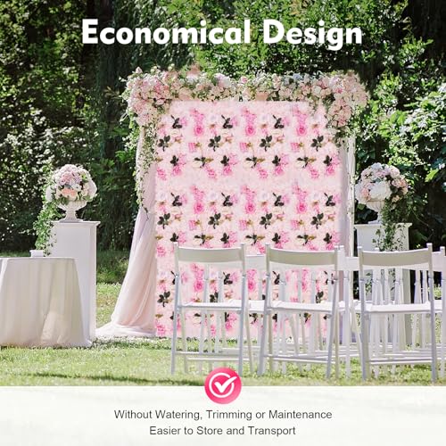 12 Pcs Flower Wall Panel, Artificial Flower Backdrop Wedding Backdrop Deco Floral Wall, Silk Rose Panels 3D Flower Background Panel for Wall, Light Pink Artificial Dahlia Rose Flower Wall Mat - color: Light Pink