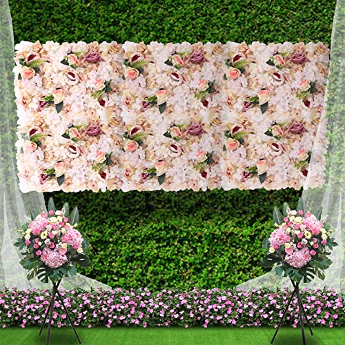 6 Pcs Flower Wall Panel Floral Backdrop, 24*16in Artificial Flower Wall Panels Pink Yellow Flowers Flower Walls Decor Silk Fabric for Wedding Party Room Home Decor Decoration (Pink, Yellow) - color: Pink, Yellow