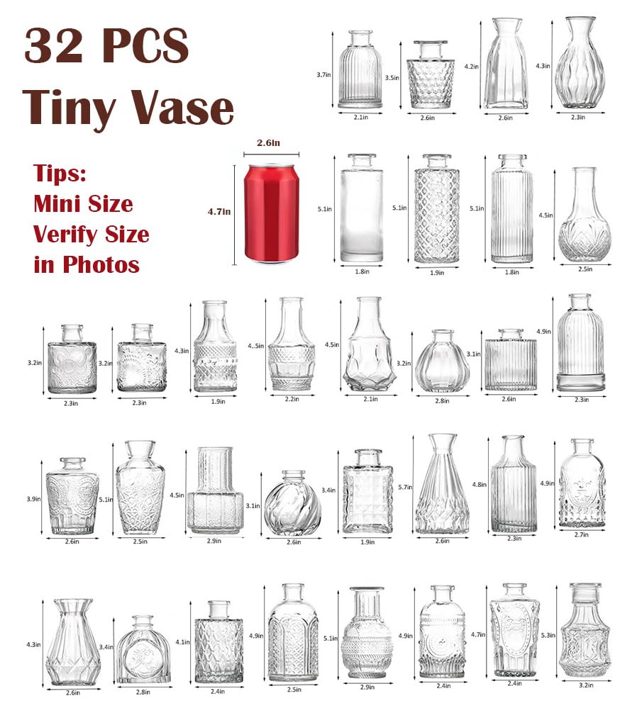 32 Pack Glass Bud Vase Set, Small Flower Vase Set Bud Vases for Wedding Centerpiece Table Decor, Vintage Small Vases for Room Home Dining Party Table Center Decor (Clear Set, 32 Pack) - color: Clear Set, size: 32 Pack